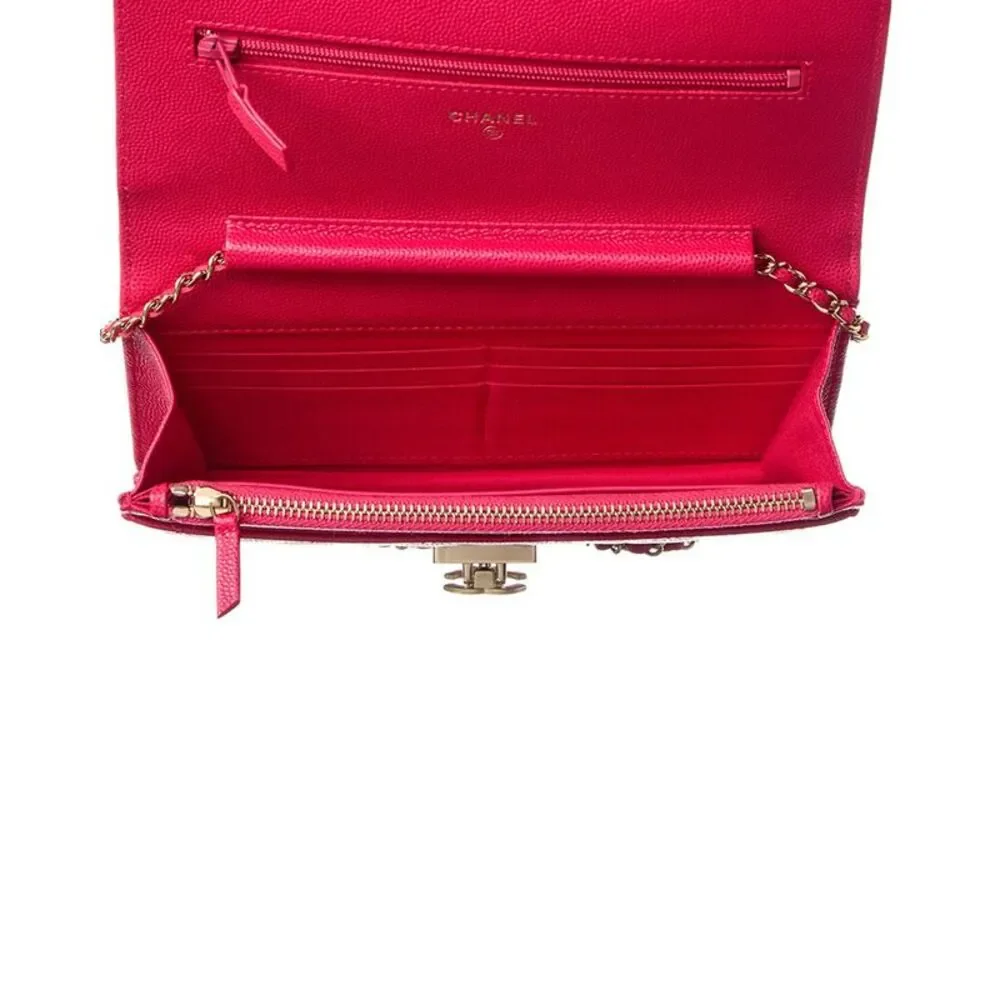 Chanel Fuchsia Caviar Quilted Leather Golden Class Wallet On Chain